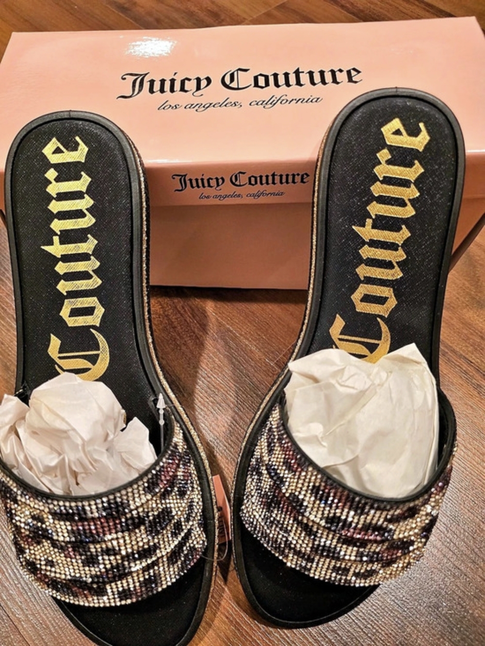 Juicy Couture Yippy Beaded Slide Sandal Black & Brown US 10